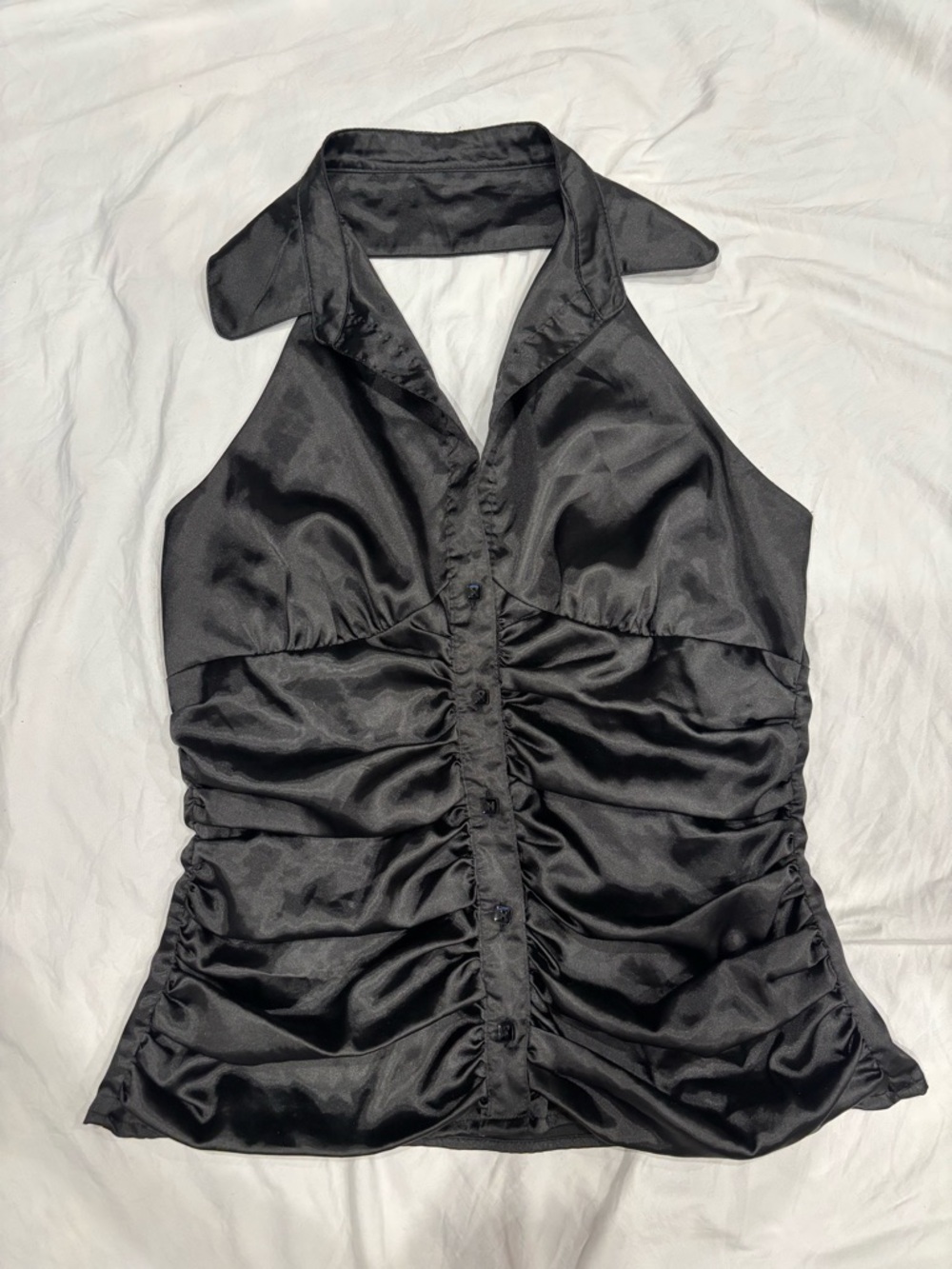 Guess Y2K Halter Button Up Ruched Top